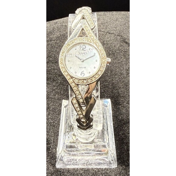 Seiko Women’s Solar Dress Watch MOP Dial & Crystal Bracelet V115-0AP0